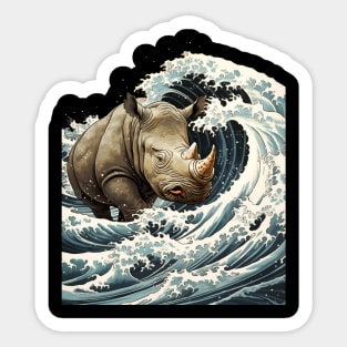 Japanese Kawaii Rhino Great Wave Off Kanagawa Sticker